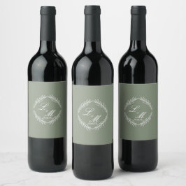 Monogram Script Tak Groen Huwelijk    Wijn Etiket