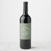 Monogram Script Tak Groen Huwelijk    Wijn Etiket (Voorkant)