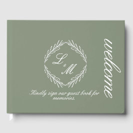 Monogram Script Tak Groene Huwelijkstak  Gastenboek