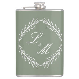 Monogram Script Tak Groene Huwelijkstak Heupfles