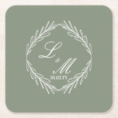 Monogram Script Tak Groene Huwelijkstak    Kartonnen Onderzetters (Voorkant)