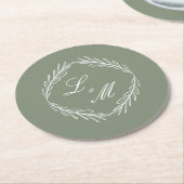 Monogram Script Tak Groene Huwelijkstak Ronde Kartonnen Onderzetter (Gebogen)