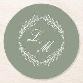 Monogram Script Tak Groene Huwelijkstak Ronde Kartonnen Onderzetter (Voorkant)
