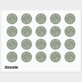 Monogram Script Tak Groene Huwelijkstak     Ronde Sticker (Vel)