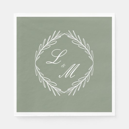 Monogram Script Tak Groene Huwelijkstak  Servet (Voorkant)