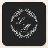Monogram Script Tak zwarte witte Trouw Kartonnen Onderzetters (Voorkant)