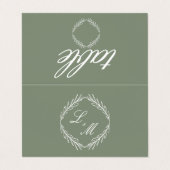 Monogram Script Takelage Sage Groene Trouwtafel Visitekaartje (Buitenkant ongevouwen)