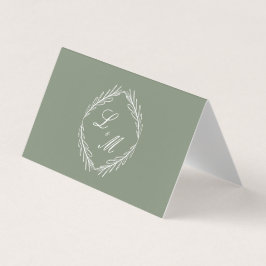 Monogram Script Takelage Sage Groene Trouwtafel Visitekaartje