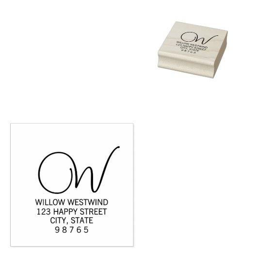 Monogram Script Tekst Retouradres Wood Art Stamp Rubberstempel (Gestempeld)