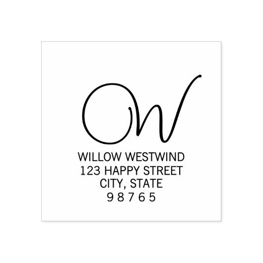 Monogram Script Tekst Retouradres Wood Art Stamp Rubberstempel (Afrduk)