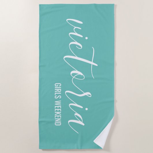 Monogram Script Turquoise Badhanddoek (Voorkant)