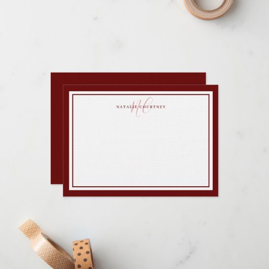 Monogram script twee grens legant minimalistisch r notitiekaartje (Voorkant / Achterkant in situ)