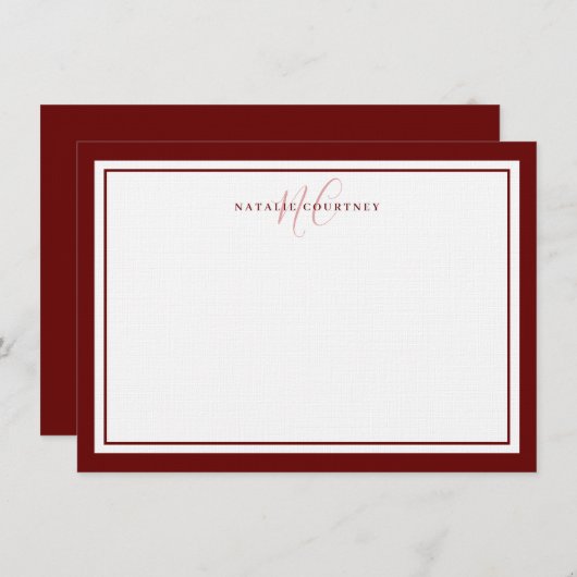 Monogram script twee grens legant minimalistisch r notitiekaartje (Voorkant / Achterkant)