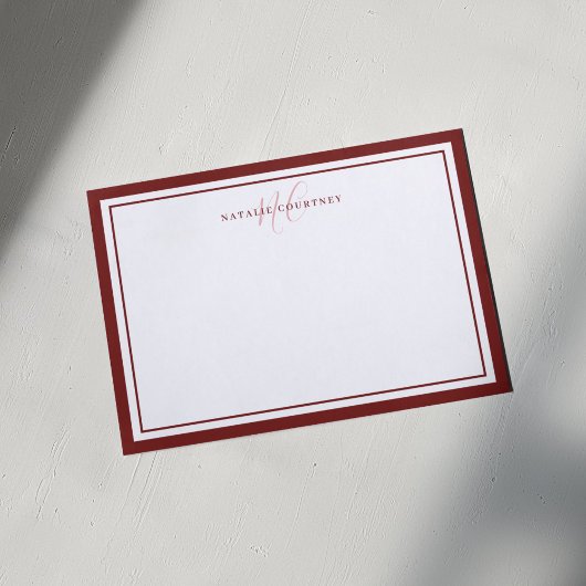 Monogram Script Twee Rand Elegant Minimalistisch R Notitiekaartje