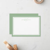 Monogram Script Two Border Minimalist Sage Green Notitiekaartje (Voorkant / Achterkant in situ)