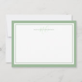 Monogram Script Two Border Minimalist Sage Green Notitiekaartje (Voorkant)