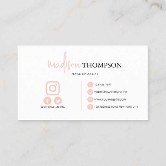 Monogram Script Typografie Bleek Oranje QR-code Visitekaartje (Achterkant)