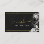 Monogram Script Typografie Floral Zwart & Goud Contactkaartje (Voorkant)