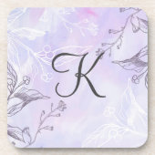 Monogram Script White Grey Paars Floral Bier Onderzetter (Voorkant)