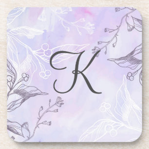 Monogram Script White Grey Paars Floral Bier Onderzetter