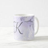 Monogram Script White Grey Paars Floral Koffiemok (Voorkant rechts)