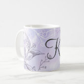 Monogram Script White Grey Paars Floral Koffiemok (Voorkant links)