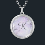 Monogram Script White Grey Paars Floral Zilver Vergulden Ketting<br><div class="desc">Monogram dit prachtige witte,  grijze en paarse florale zilverbeelde ketting. Dit zijn geweldige bruidsschatten of verjaardagsgeschenken voor haar.</div>