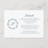 Monogram Script Wreath Teal Blue Wedding Details Informatiekaartje (Voorkant)