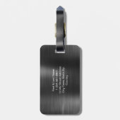 Monogram Script Zwart Grijs Faux Metal Steel Bagagelabel (Achterkant verticaal)