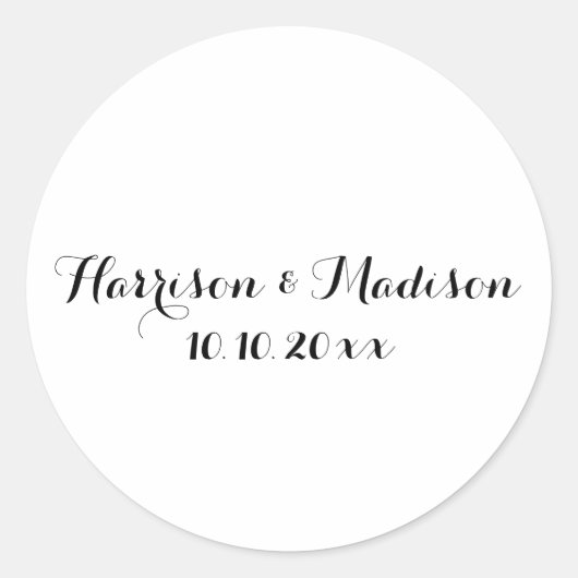 Monogram script zwart wit aangepast bruiloft gunt ronde sticker (Voorkant)