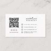Monogram Script Zwart Wit Grijs QR-code Visitekaartje (Achterkant)