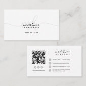 Monogram Script Zwart Wit Grijs QR-code Visitekaartje (Voorkant / Achterkant)