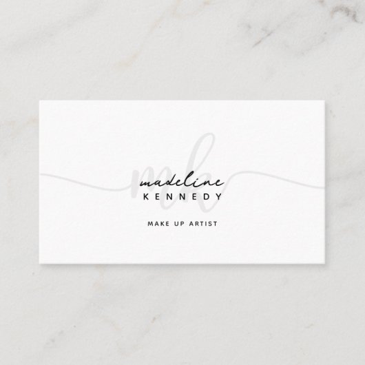 Monogram Script Zwart Wit Grijs QR-code Visitekaartje (Voorkant)