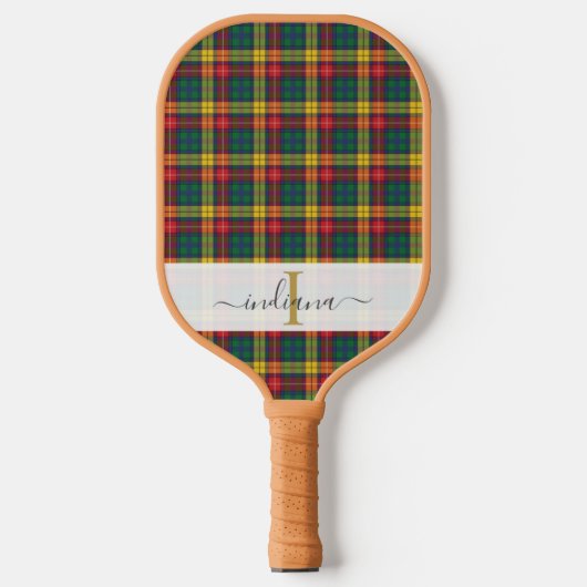 Monogram scriptnaam Pset Clan Buchanan Tartan Pickleball Paddle (Voorkant)