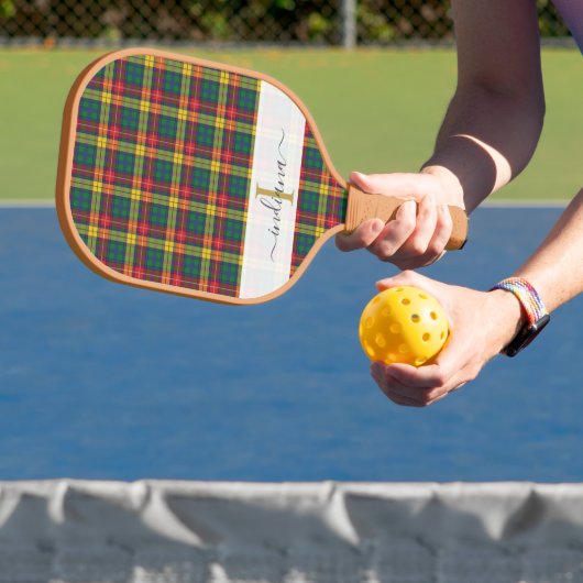 Monogram scriptnaam Pset Clan Buchanan Tartan Pickleball Paddle (Insitu)