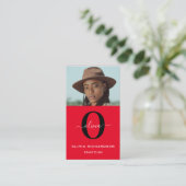 Monogram scriptnaam Rode zwarte witte taak Vertica Visitekaartje (Staand voorkant)