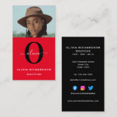 Monogram scriptnaam Rode zwarte witte taak Vertica Visitekaartje (Voorkant / Achterkant)