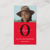 Monogram scriptnaam Rode zwarte witte taak Vertica Visitekaartje (Voorkant)