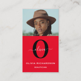 Monogram scriptnaam Rode zwarte witte taak Vertica Visitekaartje