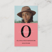 Monogram scriptnaam zwart wit roze taak Verticaal Visitekaartje (Voorkant)