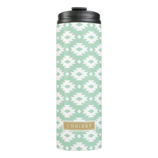 Monogram Seafoam en Gold Aztec Thermosbeker (Voorkant)