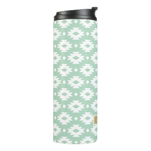Monogram Seafoam en Gold Aztec Thermosbeker (Gedraaid links)