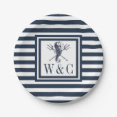 Monogram Seahorse Nautical Navy Blue Stripe Papieren Bordje (Voorkant)