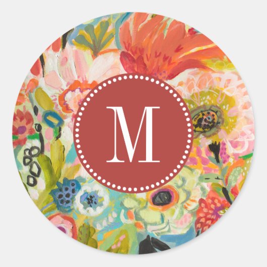 Monogram | Secret Garden Floral III Ronde Sticker (Voorkant)