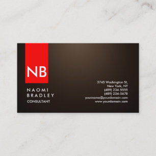Monogram Sepia Brown Red Modern Consultant Visitekaartje
