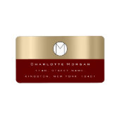 Monogram Sepia Gold Black Minimale maroon RSVP Etiket (Voorkant)