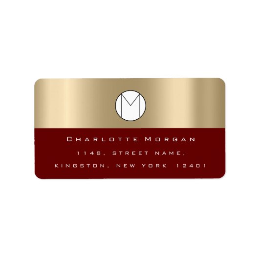 Monogram Sepia Gold Black Minimale maroon RSVP Etiket (Voorkant)