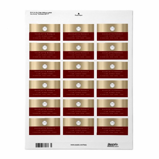 Monogram Sepia Gold Black Minimale maroon RSVP Etiket (Full Sheet)