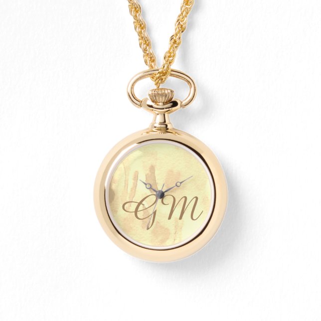 Monogram Sepia Waterverf Dames Horloge (Voorkant)