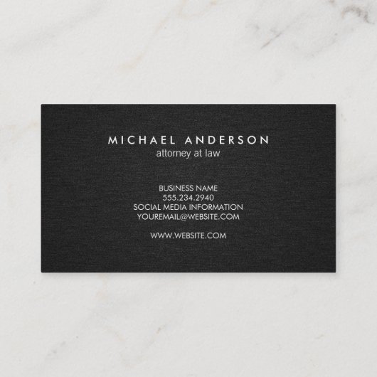 Monogram Serif Corporate Minimal Black Linen Visitekaartje (Achterkant)